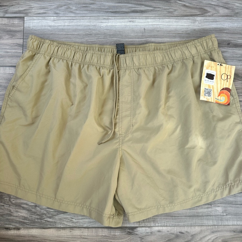 NWT OP Big Mens Elastic Waist Swim Shorts Lining and Pockets Tan Size 3XL